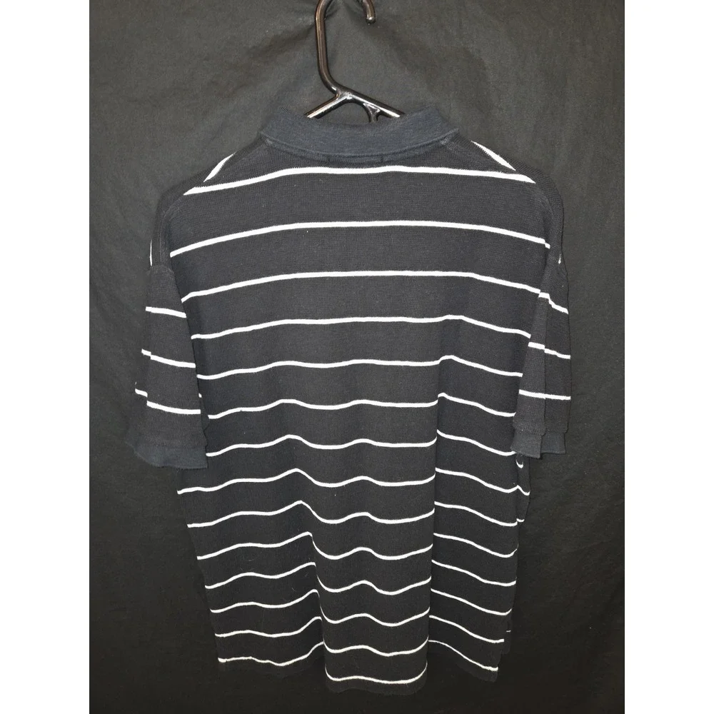 polo ralph lauren 1/4 button black pony cotton knit pullover short sleeve large‎